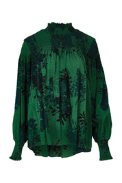 Product shot of the Romance In The Air Blouse in colour Emerald (Green), from the front