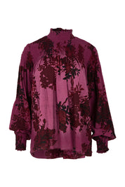 Product shot of the Romance In The Air Blouse in colour Shiraz (Purple), from the front