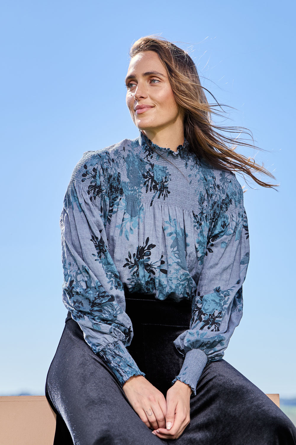 Romance In The Air Cotton Blend Blouse - Smoke