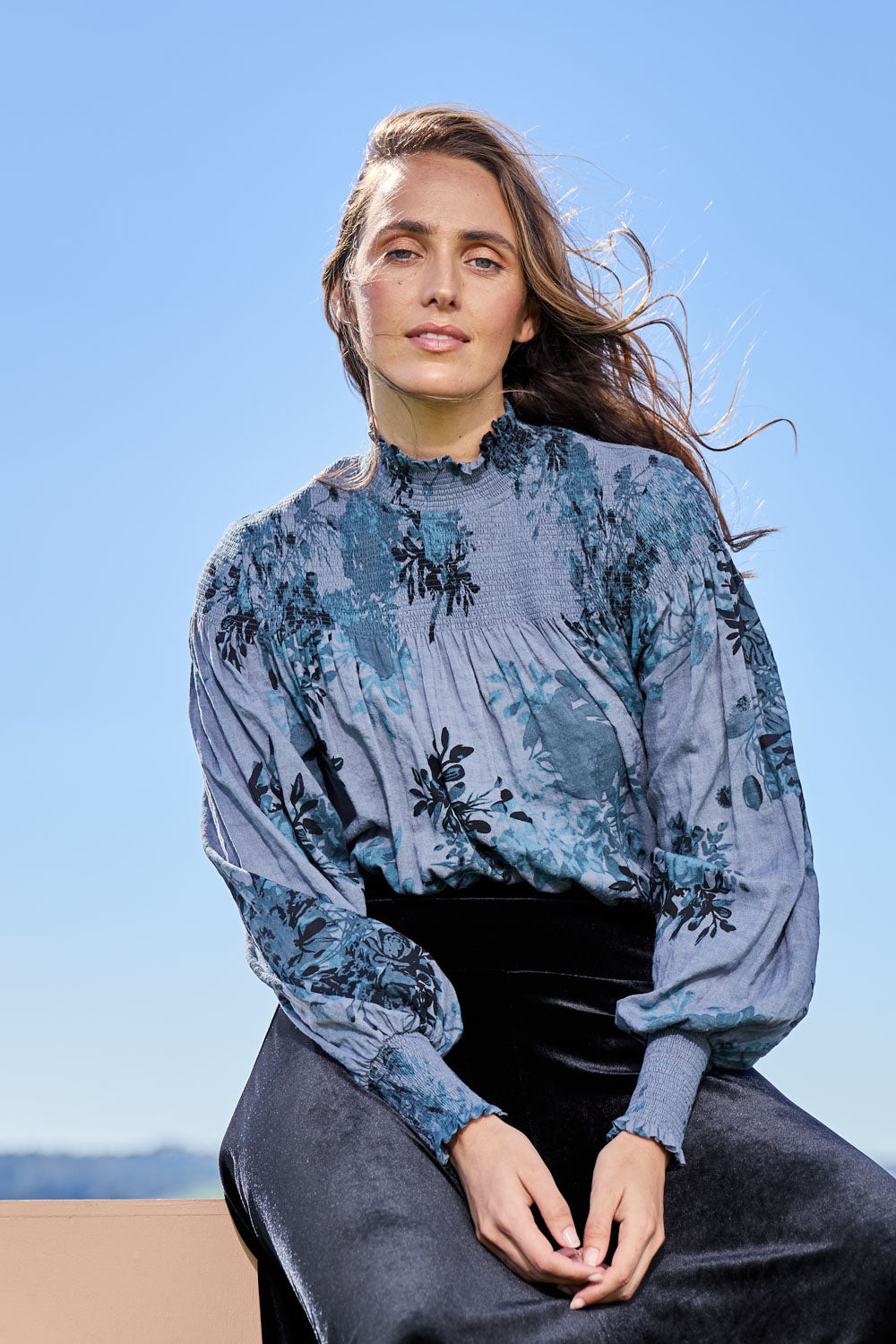 Romance In The Air Cotton Blend Blouse - Smoke