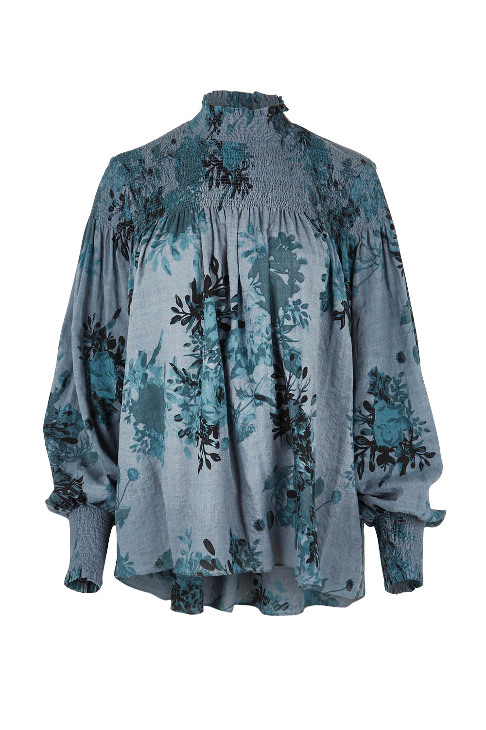 Product shot of the Romance In The Air Blouse in colour Smoke (Grey), from the front