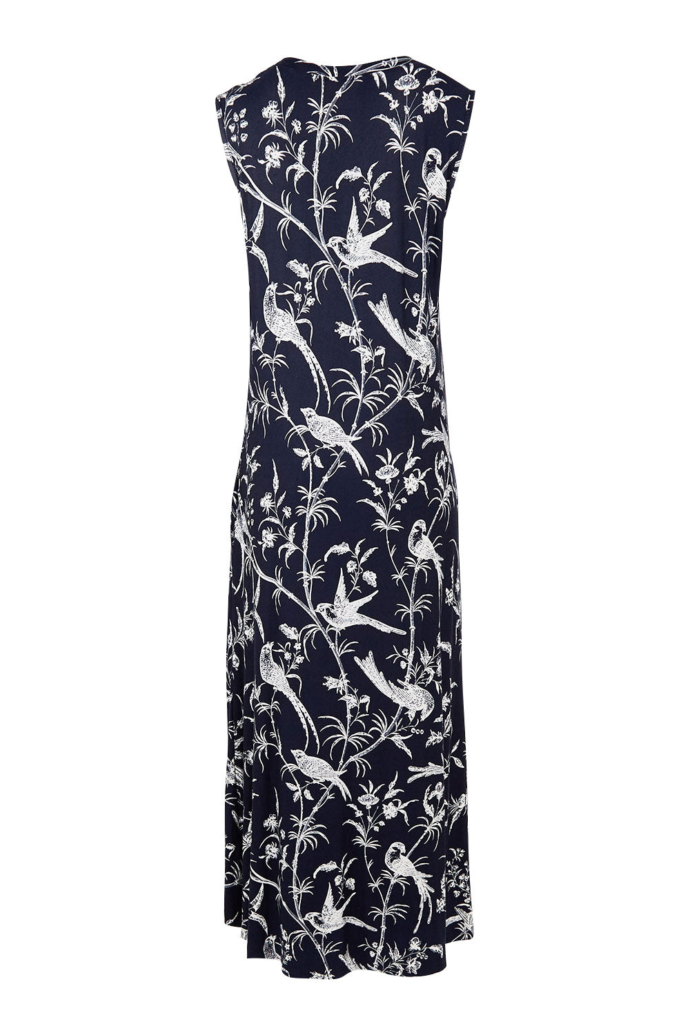 Product shot of the Hanging With My Birds Dress in colour Navybird (Blue), from the back