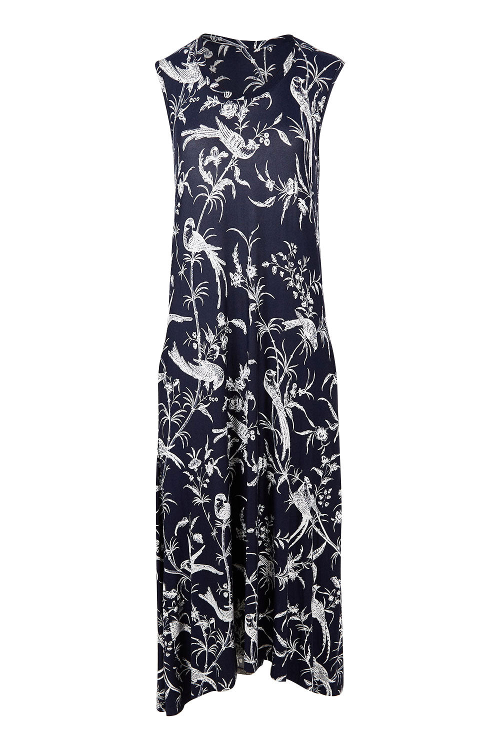 Product shot of the Hanging With My Birds Dress in colour Navybird (Blue), from the front