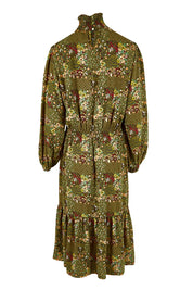 Product shot of the Teatime And Flowers Dress in colour Forest (Green), from the back