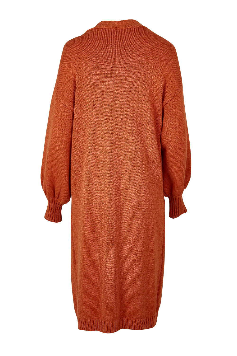 Product shot of the A True Jewel Cardi in colour Rust, from the back