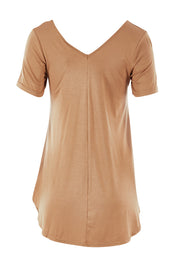 Product shot of the Softly Swinging Bamboo Tee in colour Camel, from the back