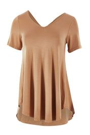 Product shot of the Softly Swinging Bamboo Tee in colour Camel, from the front