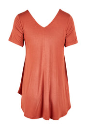 Product shot of the Softly Swinging Bamboo Tee in colour Clay (Red), from the back