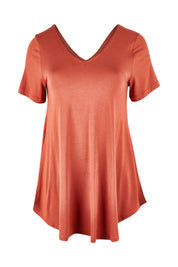 Product shot of the Softly Swinging Bamboo Tee in colour Clay (Red), from the front