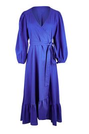 Product shot of the La Dolce Vita Linen Wrap Maxi in colour Sapphire (Blue), from the front