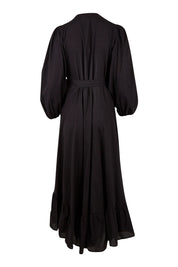 Product shot of the La Dolce Vita Long Sleeve Cotton Maxi Dress in colour Black (Black), from the back