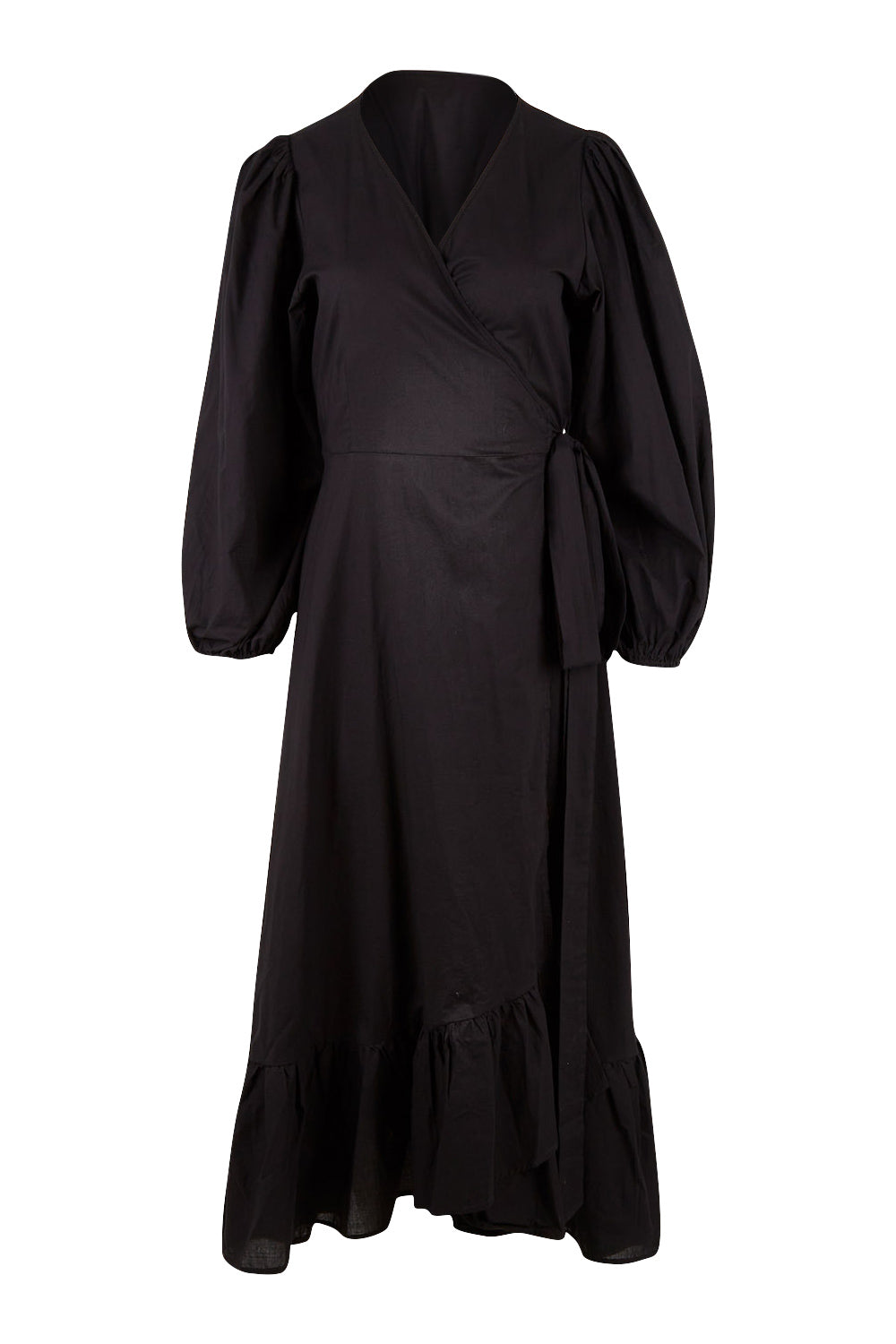 Product shot of the La Dolce Vita Long Sleeve Cotton Maxi Dress in colour Black (Black), from the front