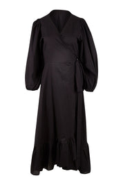 Product shot of the La Dolce Vita Long Sleeve Cotton Maxi Dress in colour Black (Black), from the front