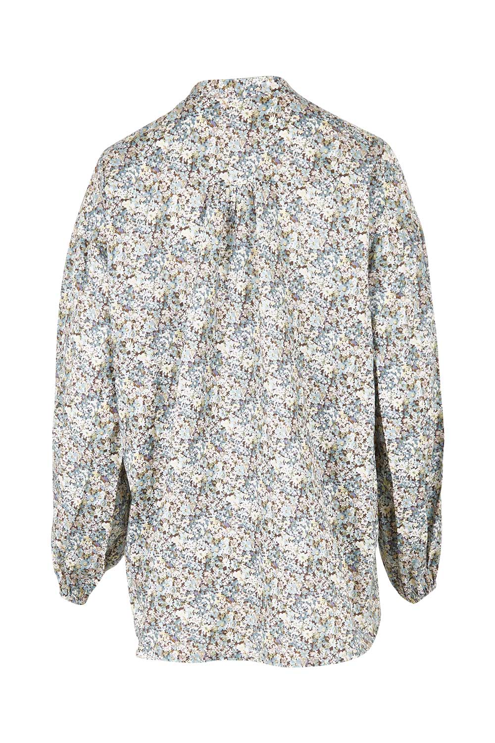 Product shot of the You And Me Cotton Floral Blouse in colour Skyfleur (Blue), from the back