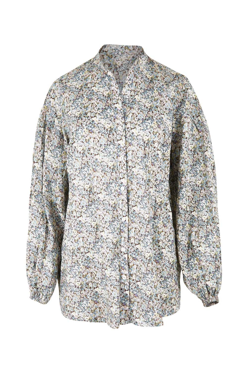 Product shot of the You And Me Cotton Floral Blouse in colour Skyfleur (Blue), from the front