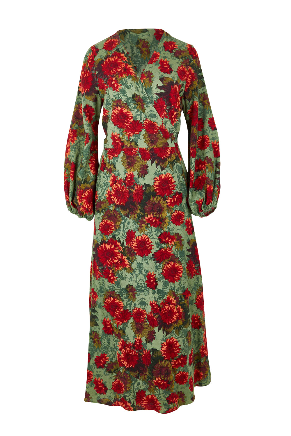 Product shot of the Wrap Me Up In Cotton Maxi Dress in colour Greenfleur (Green), from the front