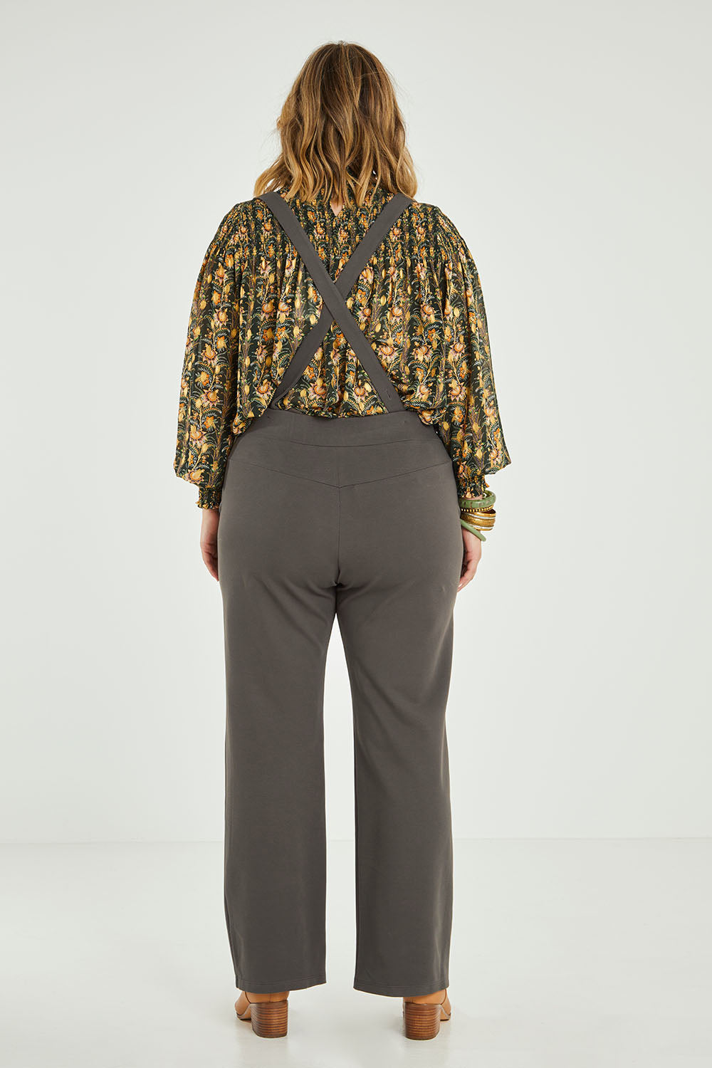 Model Jess wearing size 14 of the Meet Me At Midnight Ponte Pants in colour Olive (Green), from the back