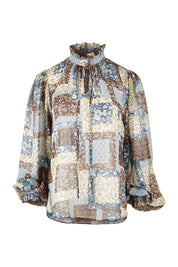 Product shot of the Not A Patch On You Blouse in colour Tealpatch (Blue), from the front