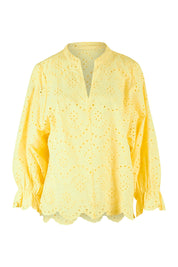 Product shot of the Sweet Pea Broderie Blouse in colour Sun, from the front