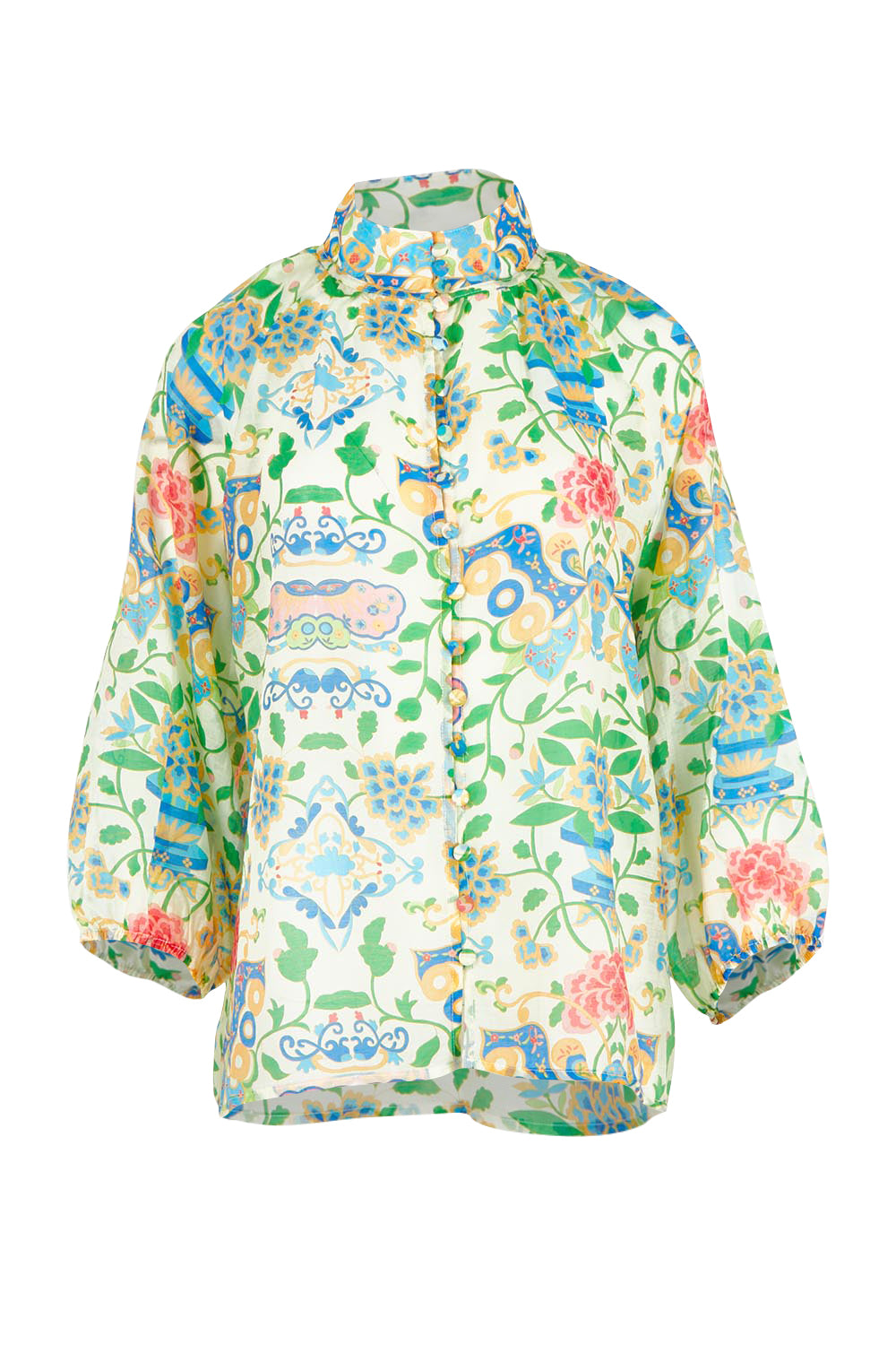 Product shot of the High Tea Garden Party Blouse in colour Garden, from the front