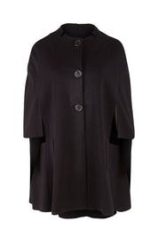 Product shot of the Sherlock And I Ponte Cape in colour Black (Black), from the front
