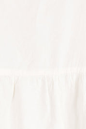 Product shot of the Picnic In The Fields Embroidered Dress in colour Milk (White), detail