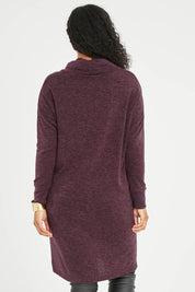 Model Noli wearing size 14 of the Cross My Heart Tunic in colour Wine (Purple), from the back
