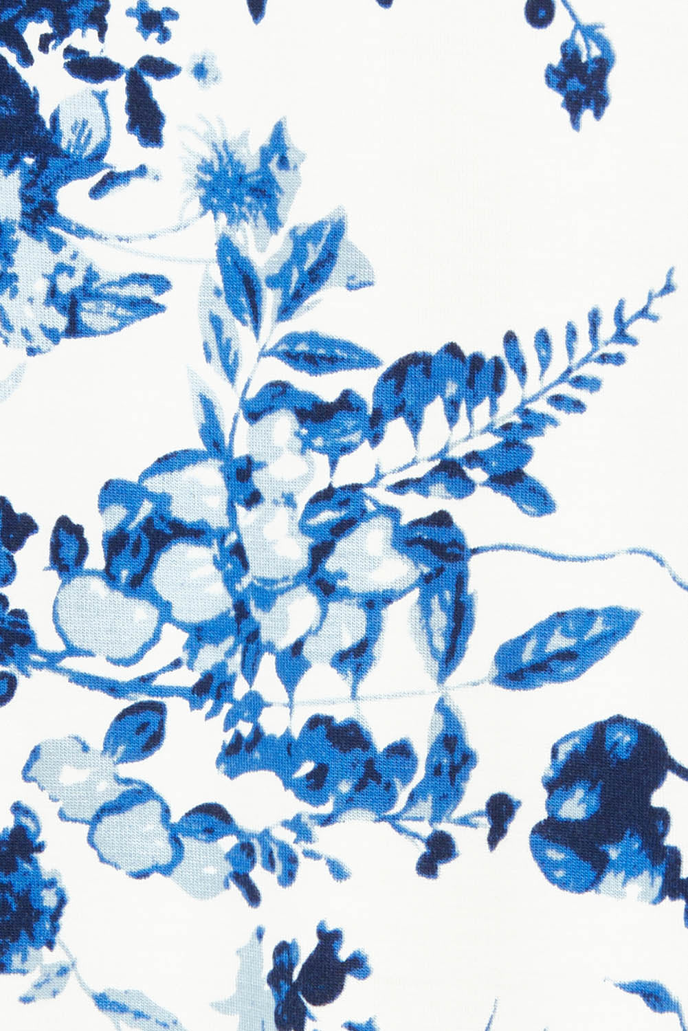 Product shot of the Falling Flowers Tee in colour Bluewhite (Blue), detail