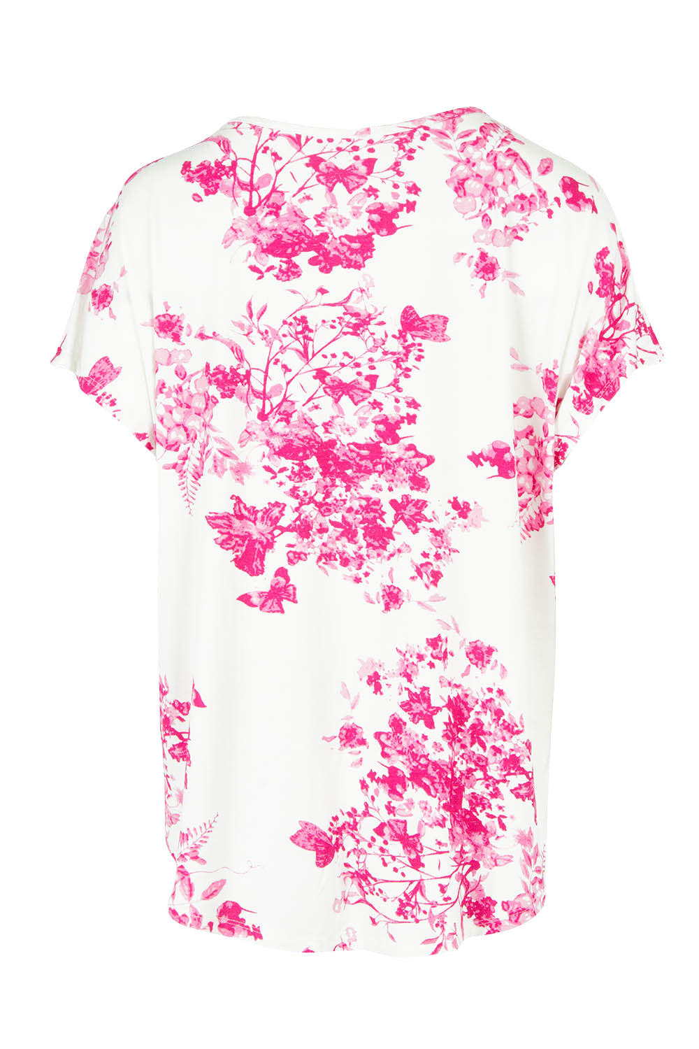 Product shot of the Falling Flowers Tee in colour Pinkwhite (Pink), from the back