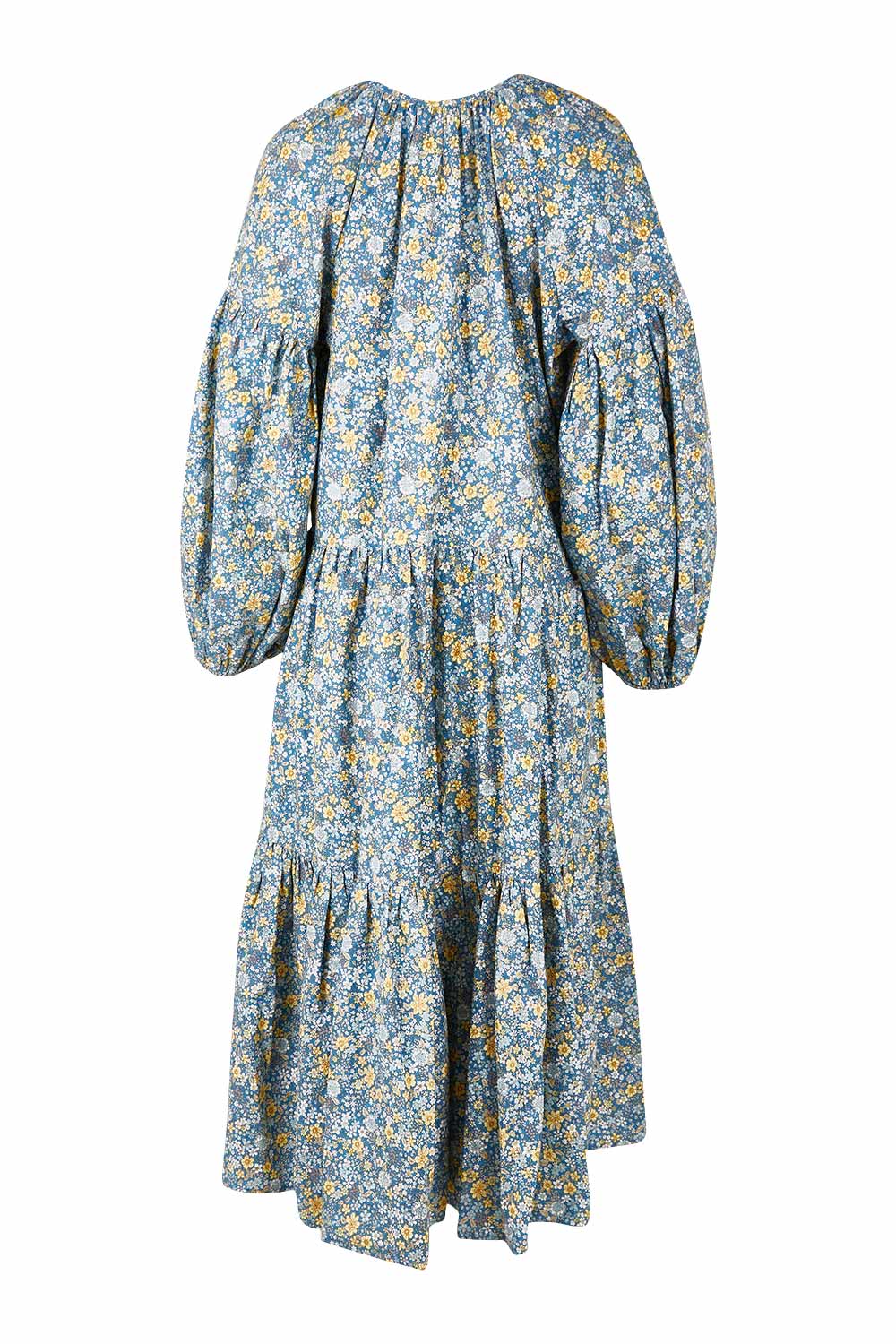 Product shot of the Light Of The Sun Cotton Dress in colour Bluefleur (Blue), from the back