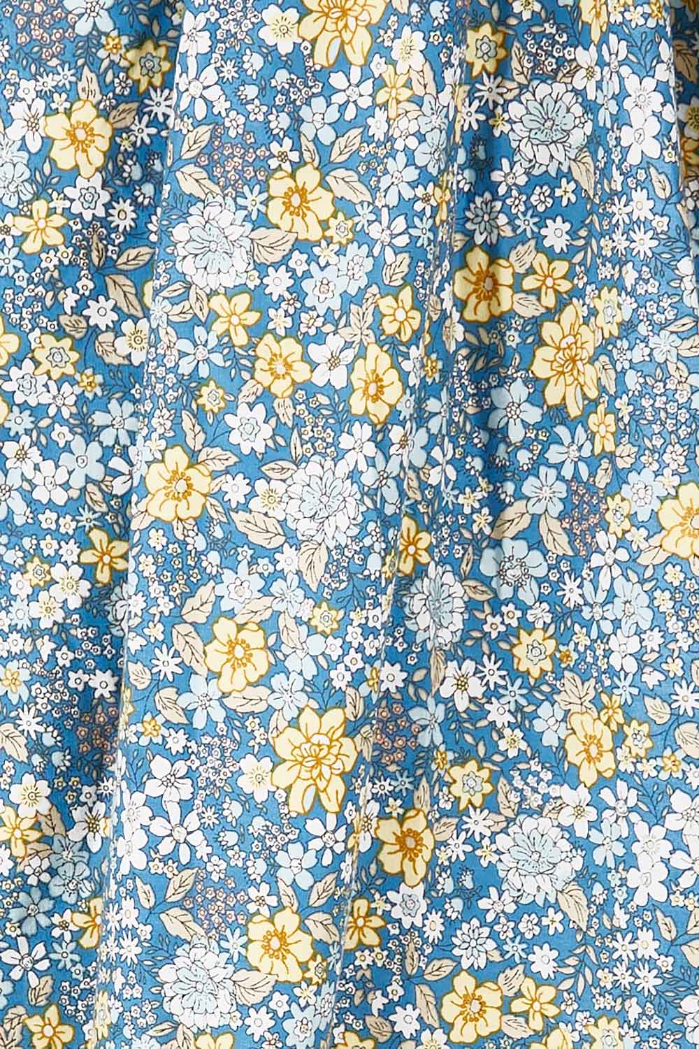 Product shot of the Light Of The Sun Cotton Dress in colour Bluefleur (Blue), detail