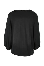 Product shot of the Softly Swinging Balloon Sleeve Tee in colour Black (Black), from the back