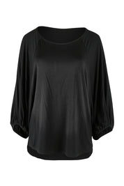 Product shot of the Softly Swinging Balloon Sleeve Tee in colour Black (Black), from the front