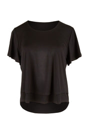 Product shot of the Short And Sweet Bamboo Layered Tee in colour Black (Black), from the front