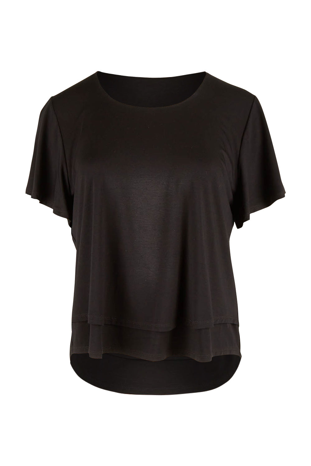 Product shot of the Short And Sweet Bamboo Layered Tee in colour Black (Black), from the front