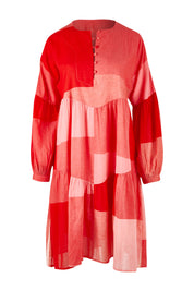 Product shot of the Twirl Worthy Cotton Tiered Dress in colour Redpink (Pink), from the front