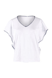 Product shot of the Blanket Stitch Butterfly Top in colour White (White), from the front