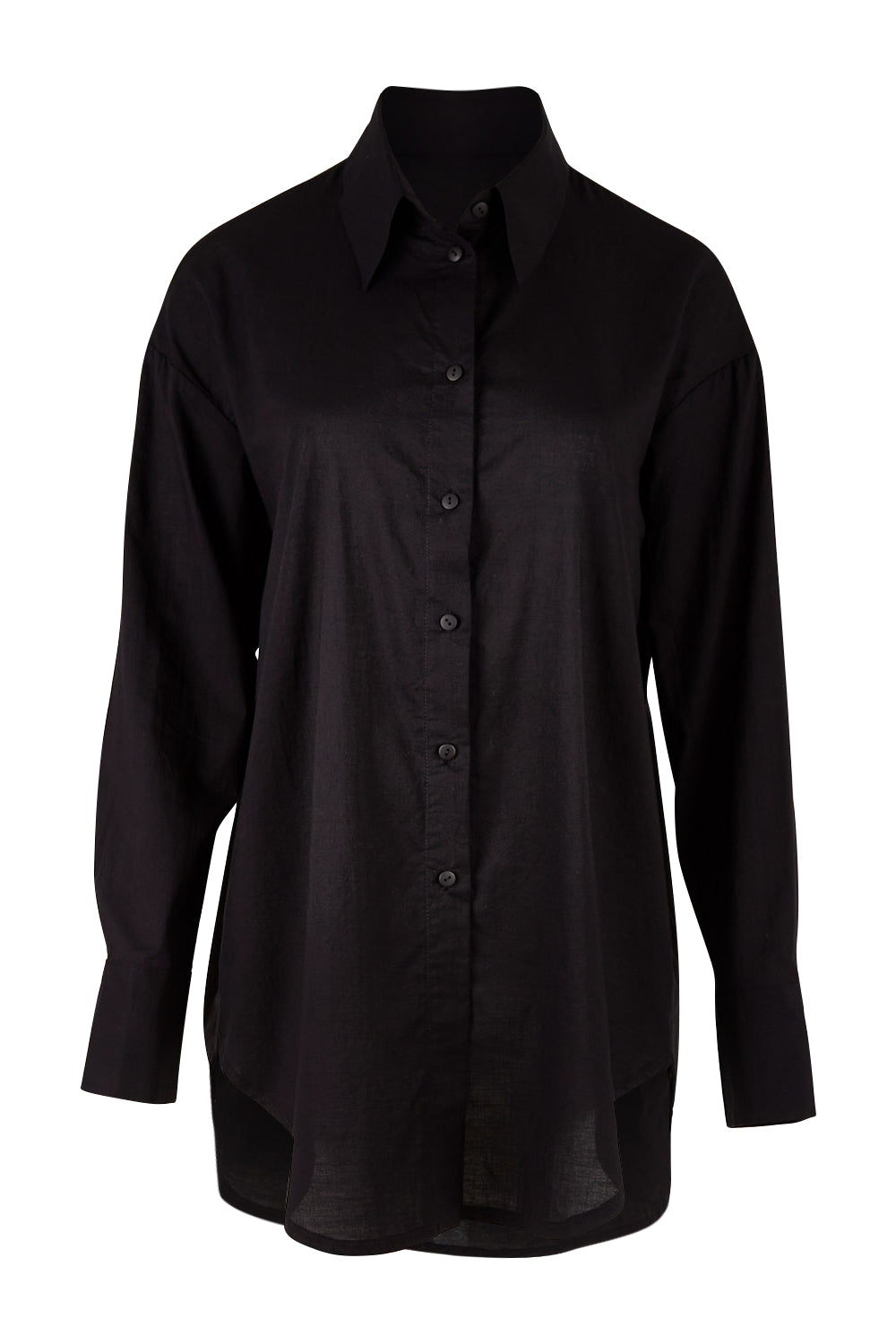 Product shot of the Relaxed Elegance Boyfriend Shirt in colour Black (Black), from the front