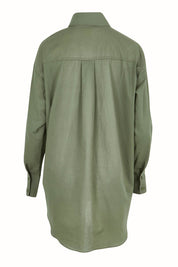 Product shot of the Relaxed Elegance Boyfriend Shirt in colour Khaki (Green), from the back