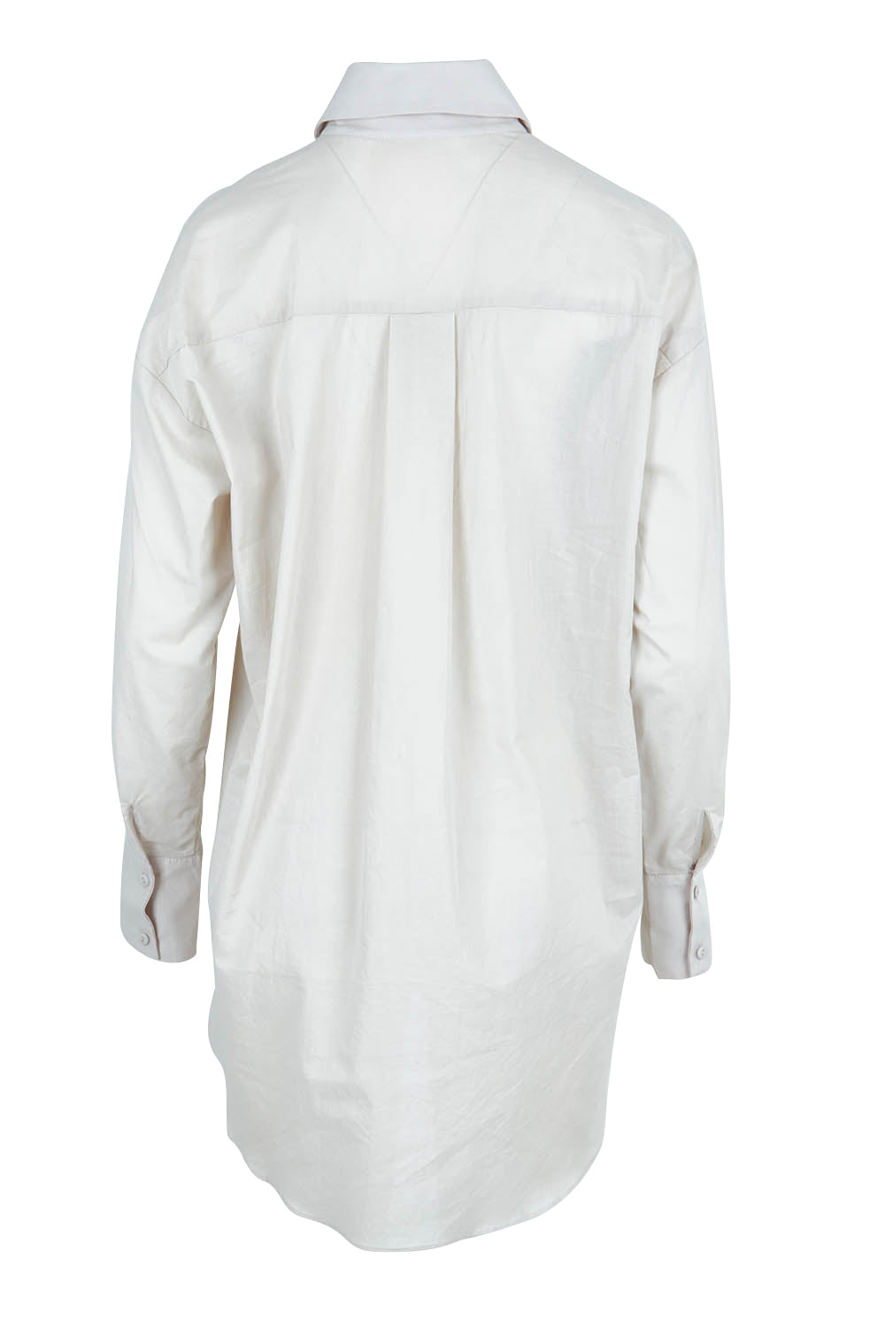 Product shot of the Relaxed Elegance Boyfriend Shirt in colour Stone, from the back