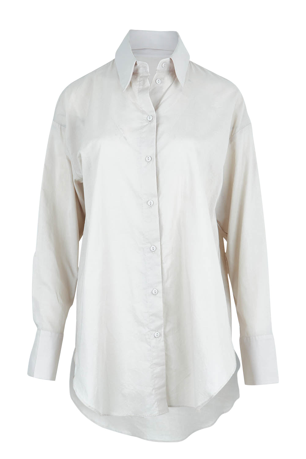 Product shot of the Relaxed Elegance Boyfriend Shirt in colour Stone, from the front