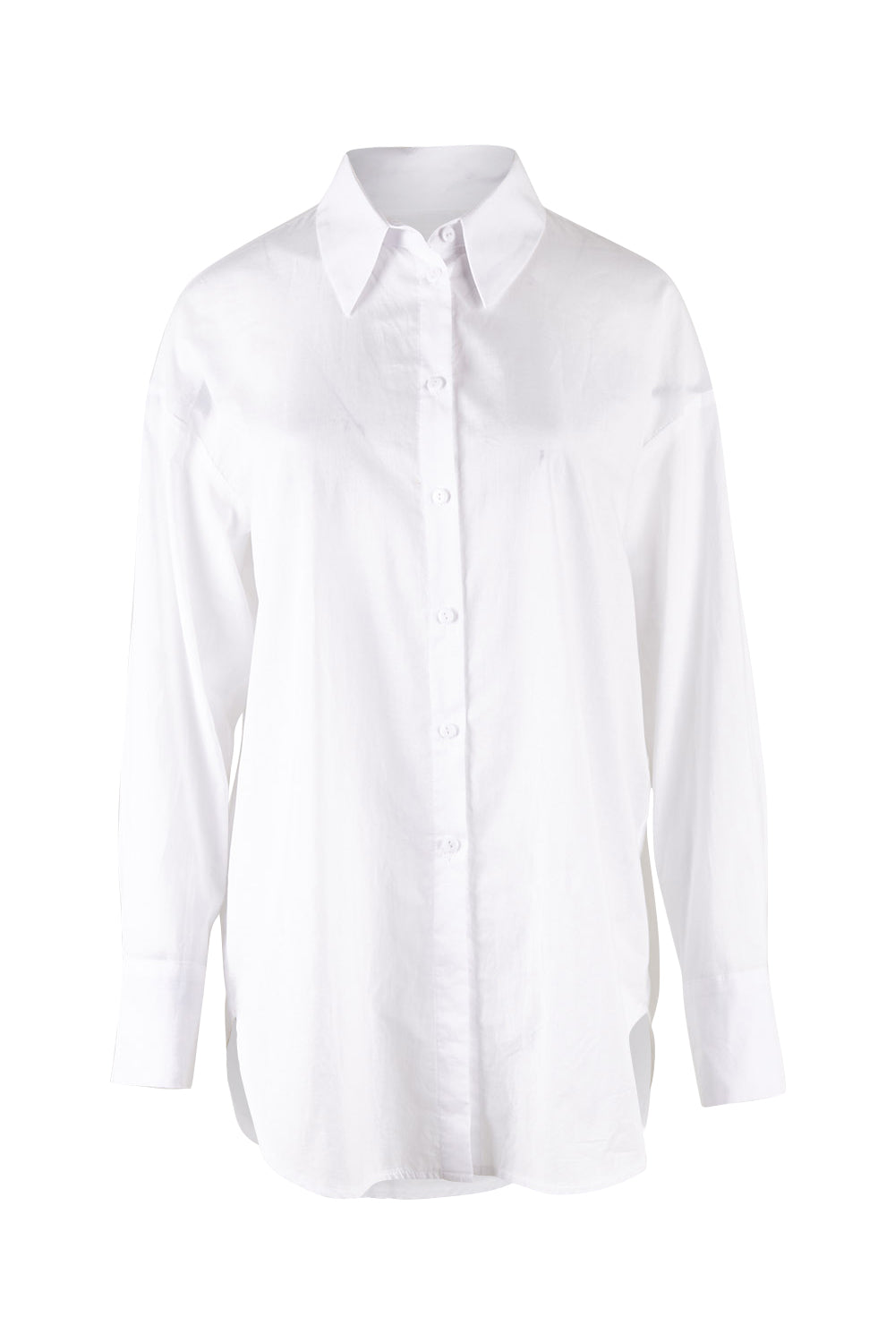 Product shot of the Relaxed Elegance Boyfriend Shirt in colour White (White), from the front
