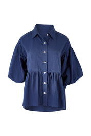 Product shot of the Daydreaming Billow Sleeve Shirt in colour Blue (Blue), from the front