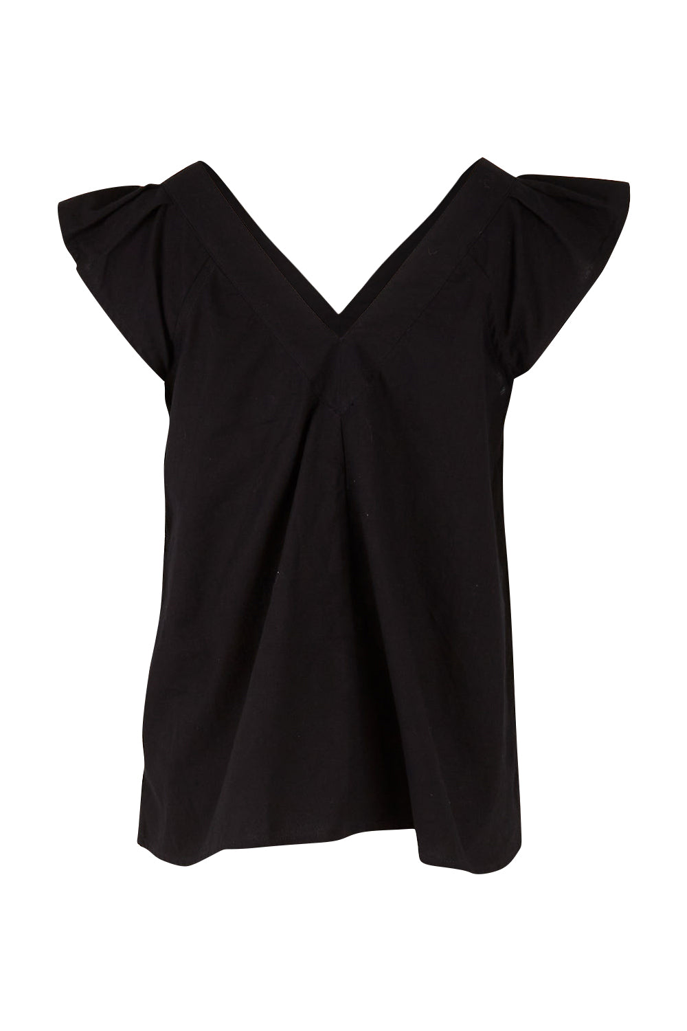 Product shot of the Frill Me Cotton Top in colour Black (Black), from the back