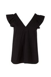 Product shot of the Frill Me Cotton Top in colour Black (Black), from the front