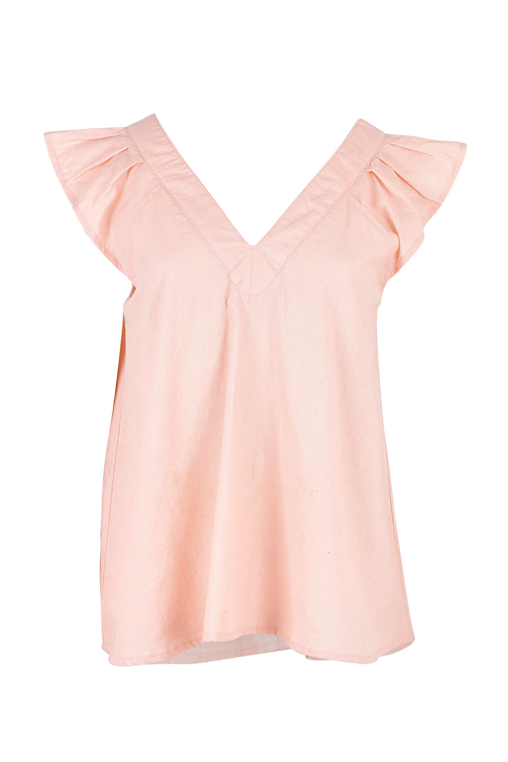 Product shot of the Frill Me Cotton Top in colour Petal (Pink), from the front