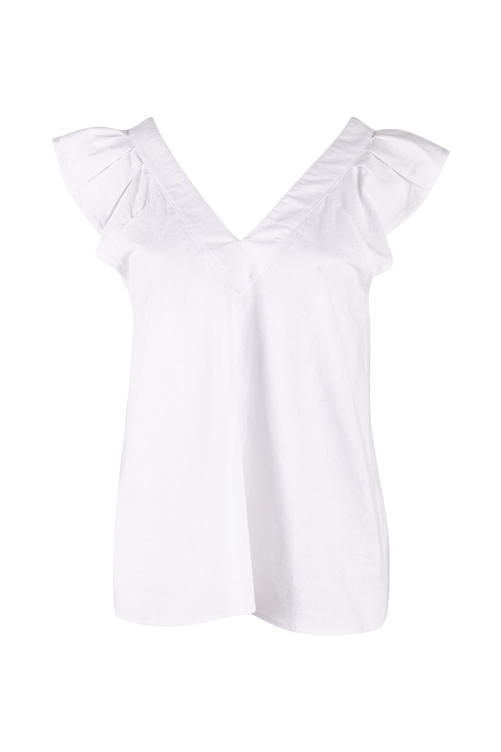 Product shot of the Frill Me Cotton Top in colour White (White), from the front