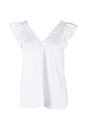 Product shot of the Frill Me Cotton Top in colour White (White), from the front