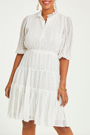 Model Noli wearing size 14 of the Sweet As Sugar Dress in colour White (White), from the front, cropped image