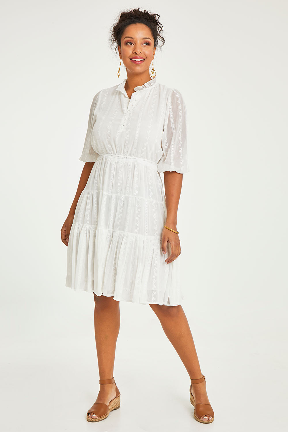 Model Noli wearing size 14 of the Sweet As Sugar Dress in colour White (White), from the front, showing the whole outfit